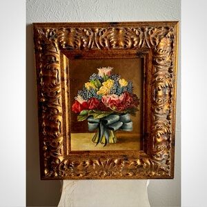 Oil Painting Floral Still-life Flower Bouquet Rose Framed Impressionist Vintage